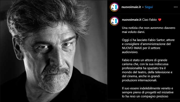 Post Instagram sulla scomparsa di Fabio Sartor